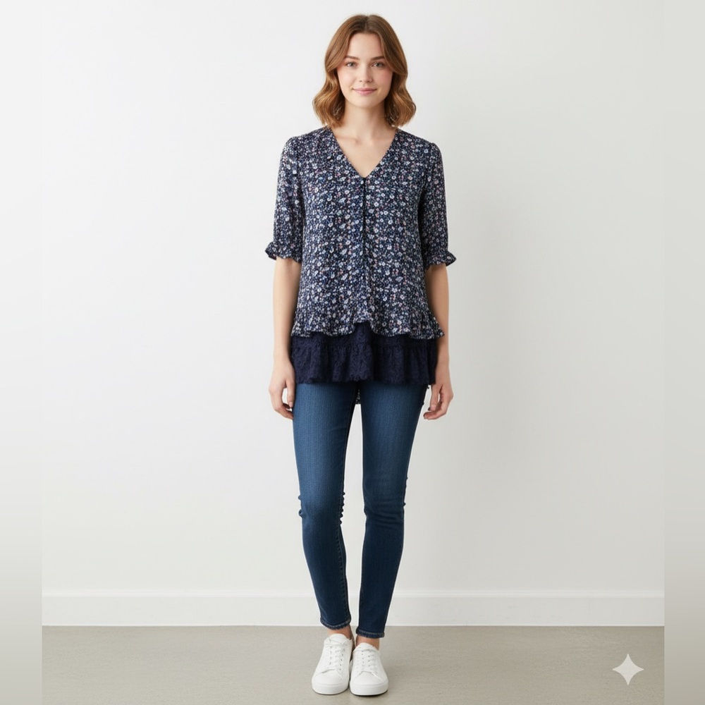 Lucky Brand Navy Floral Blouse